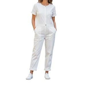 sweaty betty agile boiler suit utility jumpsuit sz small white short sleeve